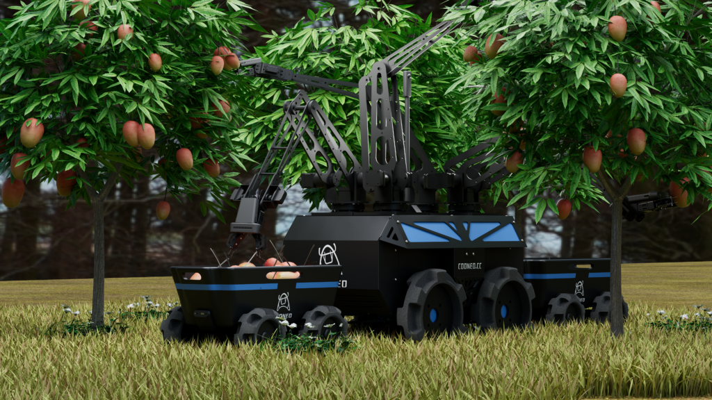 The RoboOX performs harvesting tasks in the orchard